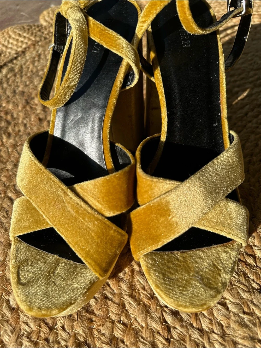 Forever 21 Women's Platform Ankle-Strap Sandals in Mustard Yellow